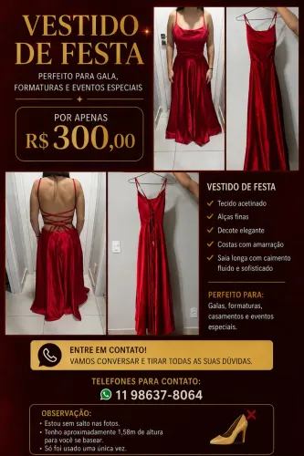 Vestido de gala vermelho - usado 1 vez 