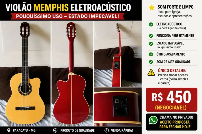 ? Violão Memphis Eletroacústico Zerado - Oportunidade