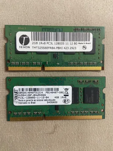 Kit 2 Memórias RAM Notebook 6GB (2GB + 4GB) DDR3L 1600MHz PC3L-12800S SO-DIMM para upgrade