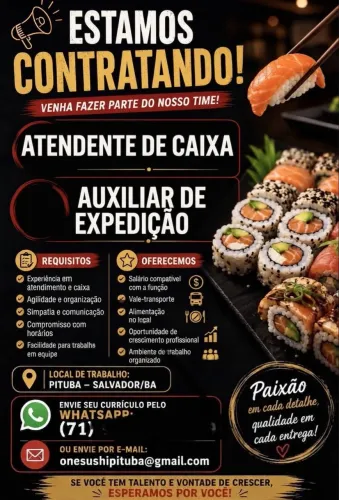 Vaga Atendente de caixa/ expedição