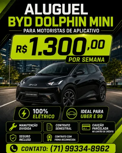 Aluguel BYD Dolphin Mini para motorista app