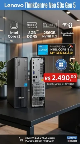 Computador Lenovo ThinkCentre Neo 50s Gen5 i3 14th 8GB 256M2 (Sem Uso)