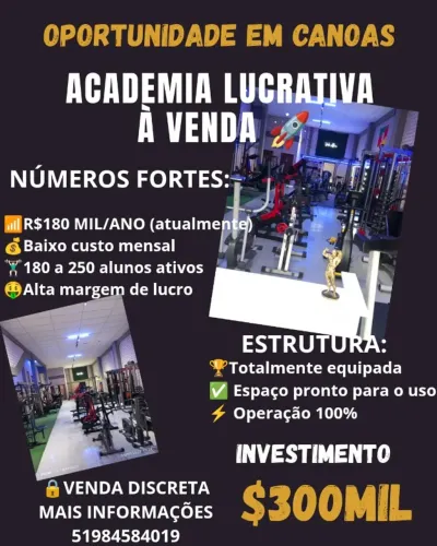 Venda de academia em funcionamento.
