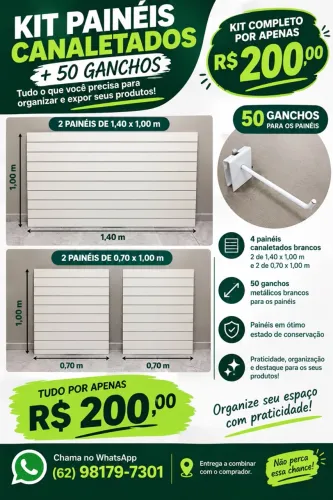 OLX: Kit 4 Painéis Canaletados Brancos + 50 Ganchos
