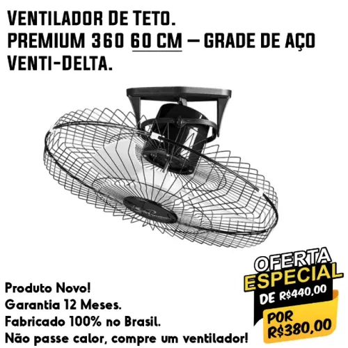 Ventilador De Teto Premium 360 60cm - Grade de Aço Venti-Delta.