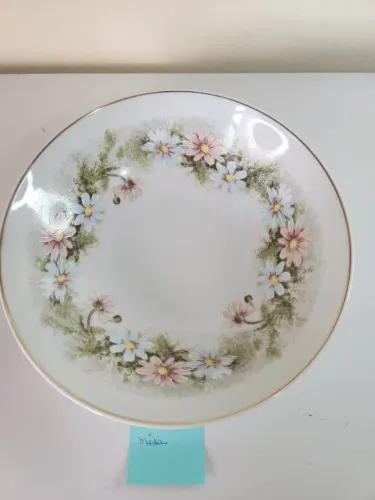 travessa oval média porcelana schidt floral com friso ouro
