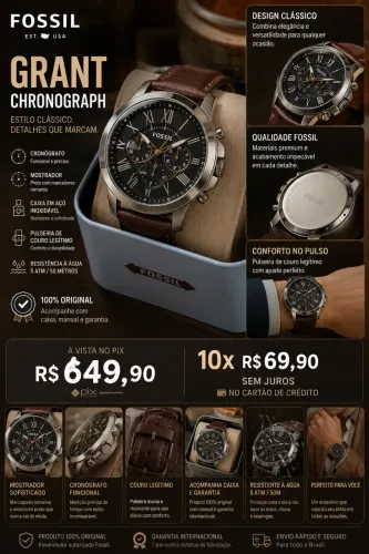 Relógio fóssil Grant crono vintage