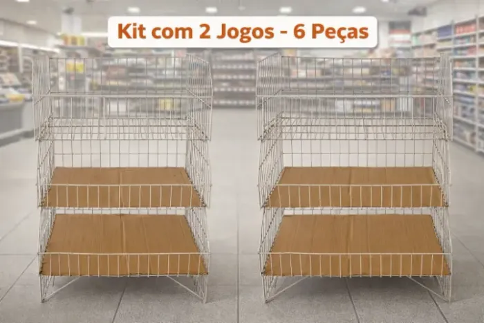 Kit 2 jogos cesto aramado metal c/3 pcs