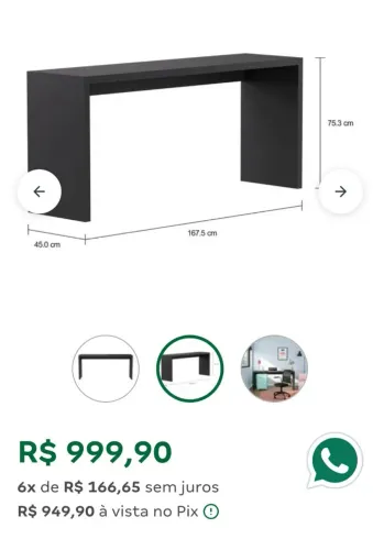 Mesa escritório 1.67 x 45