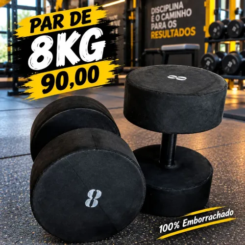 8KG PAR DE HALTERES FEITOS DE CONCRETO EMBORRACHADOS