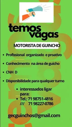 Motorista pra caminhão guincho