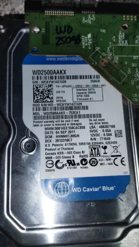 Placa Lógica HD 250GB WD WD2500AAKX funcionando perfeitamente