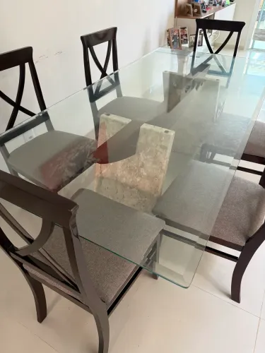Mesa 6 lugares com base de Travertino Bege 2x1