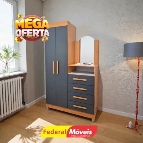 Guarda Roupa Cômoda Espelho 4 Gavetas 2 Portas - Super Promoção!