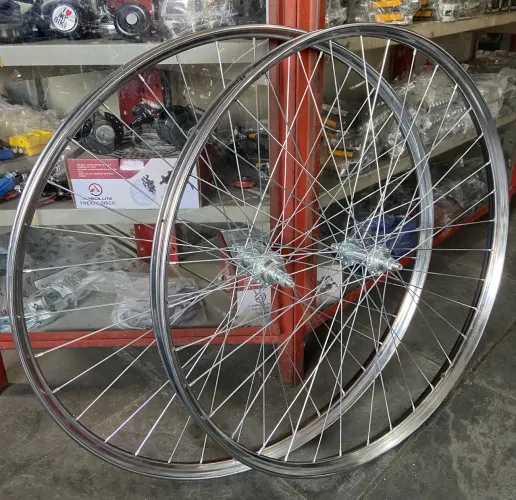 Par de Rodas para Bicicleta Aro 28 Ferro Cromado - Produto Novo