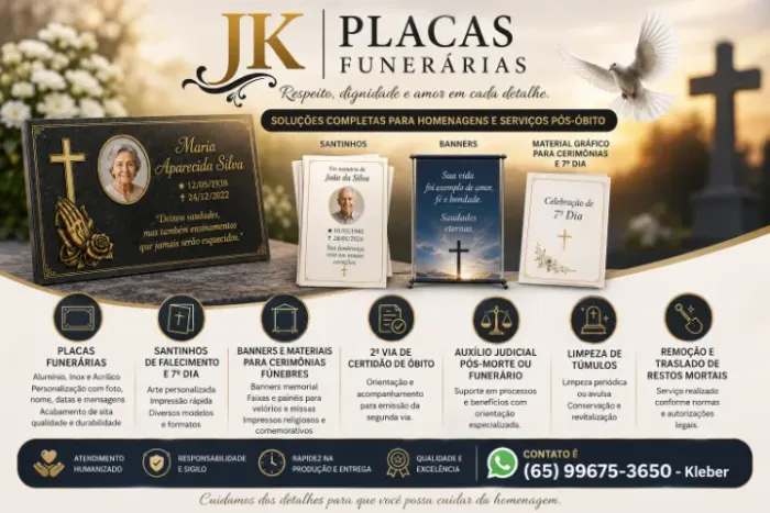 Placas Funerárias, Santinhos, Banners e Serviços Pós-Óbito | Atendimento Completo
