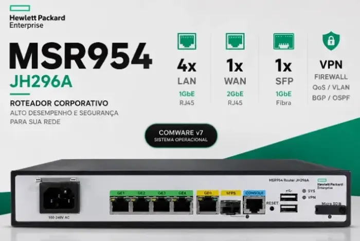 Roteador HPE MSR954 JH296A Gigabit SFP VPN Firewall Corporativo 4 LAN 2 WAN