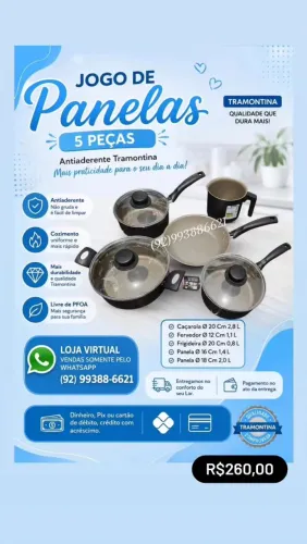 Jogo de Panelas Antiaderente 05 Peças Tramontina
