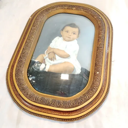 Quadro fotografia antigo vidro abaulado