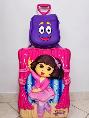 Mochila Infantil Dora Bailarina com rodinhas e Lancheira