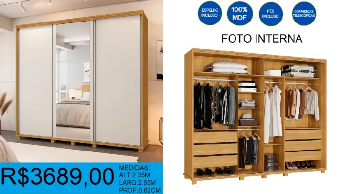 roupeiro - reposição- casal - mdf - compre hoje e receba em até 72 horas