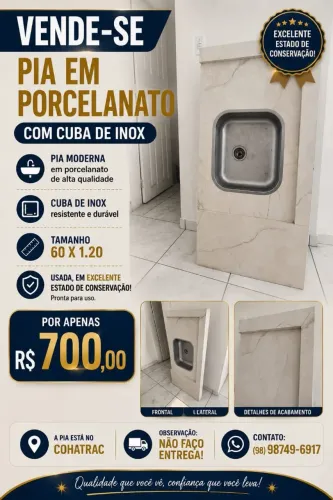 Pia em porcelanato com cuba de inox (usado)