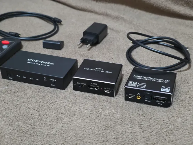 Kit Áudio Switch Toslink 4x1 + 2 Extratores HDMI ARC 4K