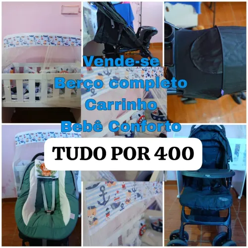 Carrinho de bebê, Bebê conforto e Mine Berço. 