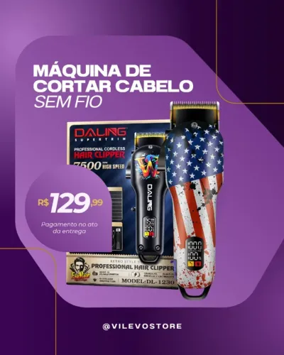 Máquina de Cortar Cabelo Daling DL-1199: Profissional Sem Fio 7500 RPM Display Digital