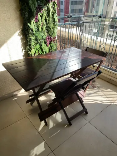 CONJUNTO 6 CADEIRAS E 1 MESA DOBRAVEL DE MADEIRA 120 X 70 - COM PINTURA IMBUIA