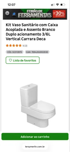 Vaso Deca Carrara c/ caixa e assento 
