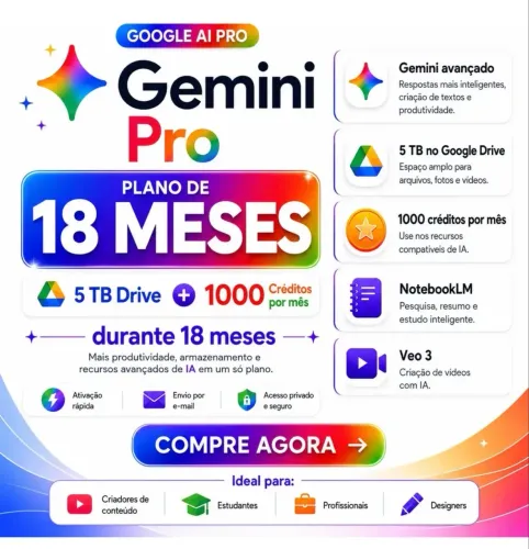 Google Gemini AI - Acesso Completo Premium 18 meses
