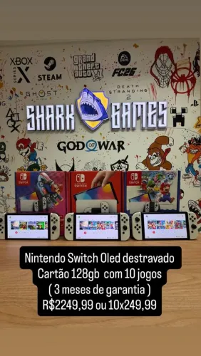 Switch oled destravado com cartão 128gb com 10 jogos