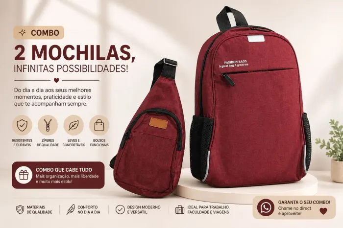 Combo Urbano: Mochila + Shoulder Bag para o Dia a Dia