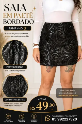Linda saia em paetê bordado