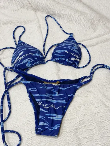 Biquíni Água de Coco Original Azul Estampado Tam P - Impecável