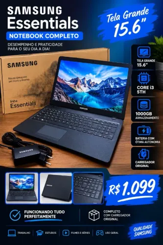 Notebook Samsung ESSENTIALS - i3 -Tela Grande -1000GB armazenamento -8GB RAM
