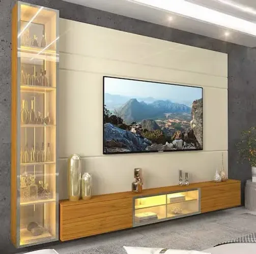 HOME LUMINARE 217 COM PORTA REFLECTA LED 100% MDF PARA TV ATÉ 75 POLEGADAS + CRISTALEIRA L