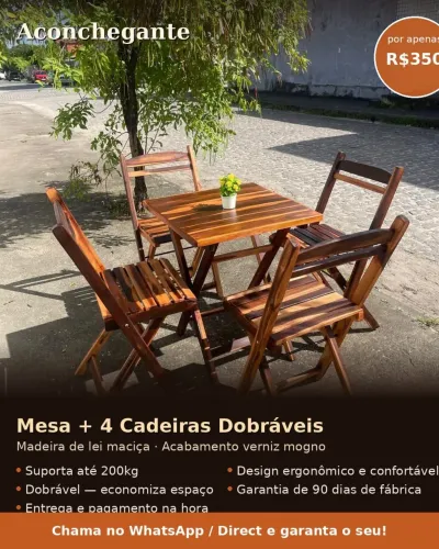 Mesa + 4 cadeiras dobráveis