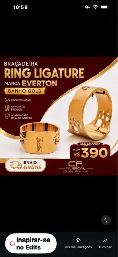 abraçadeira sax alto Ring Ligature Everton Gold