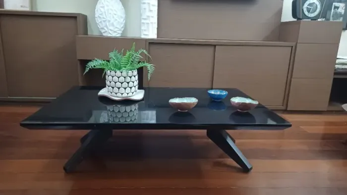 Vendo linda mesa de centro em laca preta.Comprimento 119cm/largura 80cm/altura 35cm