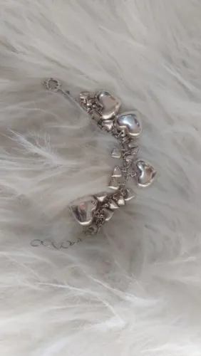 Pulseira vintage heart puff prata