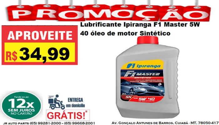 Lubrificante Ipiranga F1 Master 5W 40 óleo de motor Sintético