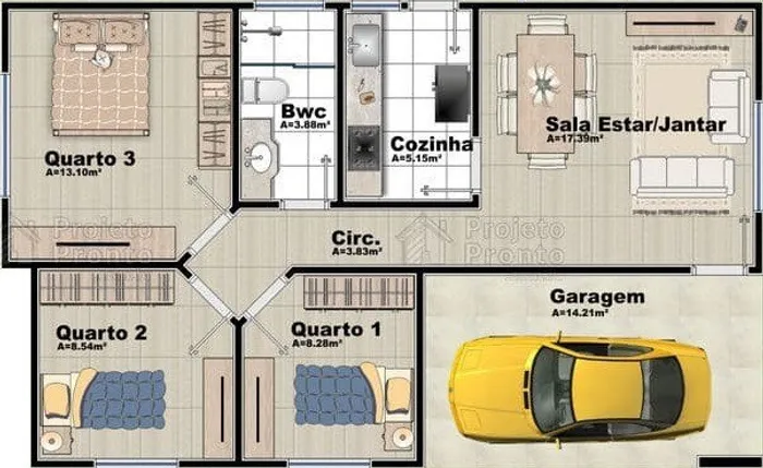 Projeto Aquisição Terreno e Construção 70m2