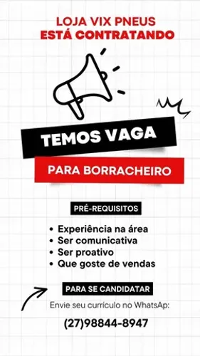 Vaga de emprego para borracheiro