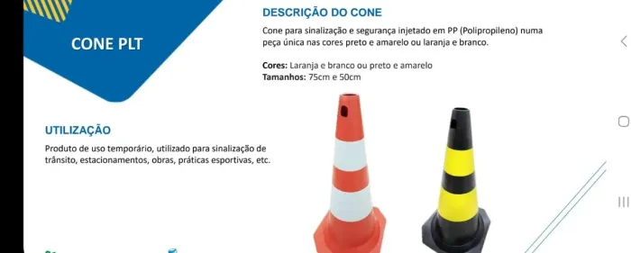 Cone De Sinalização Pvc 50cm Rigido Laranja E Branco Transito