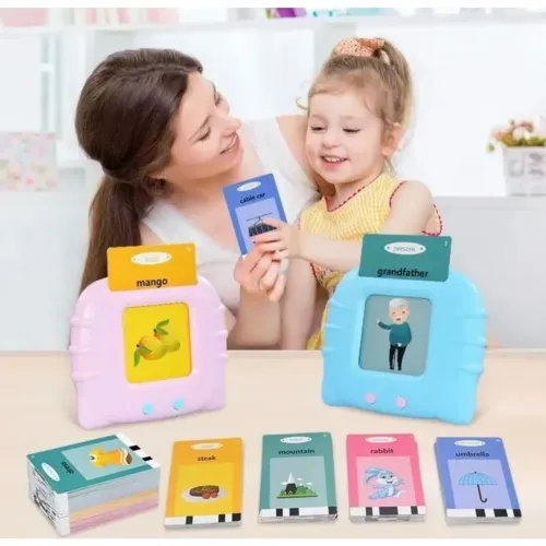 Brinquedo educativo leitor de cartão em inglês. A criança aprende brincando. Rosa ou azul