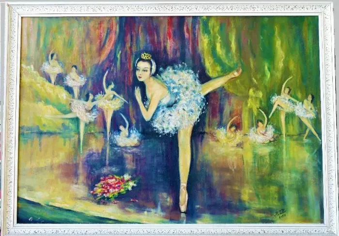 Pintura óleo sobre tela 1,00m x 0,69m: Ballet O Lago Dos Cisnes