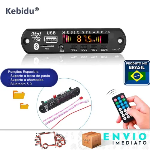 10 PCS Decodificador MP3 Bluetooth, USB, Auxiliar e Rádio com Função Troca de Pasta