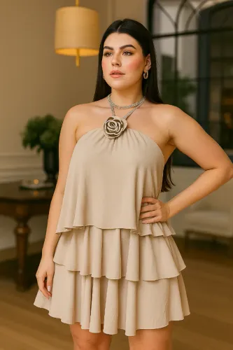vestido babados frente unica cor nude novo @liicarvalhostore